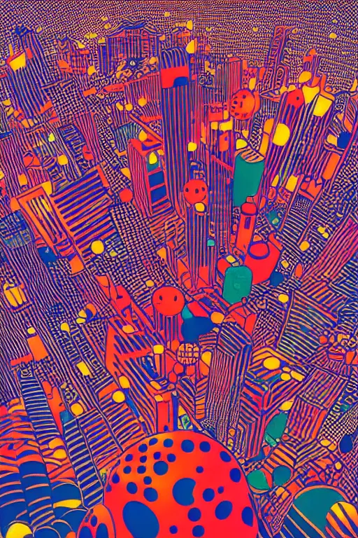 Image similar to tokyo city, aesthetic, fantasy pop art, by mike swiderek, jorge lacera, ben lo, tyler west, yayoi kusama, ultrarealistic, sharp focus, intricate