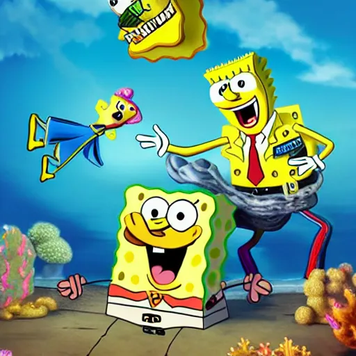 Image similar to Spongebob meets patchy the Pirates, hyper realistic, HD, HQ, photo realistic