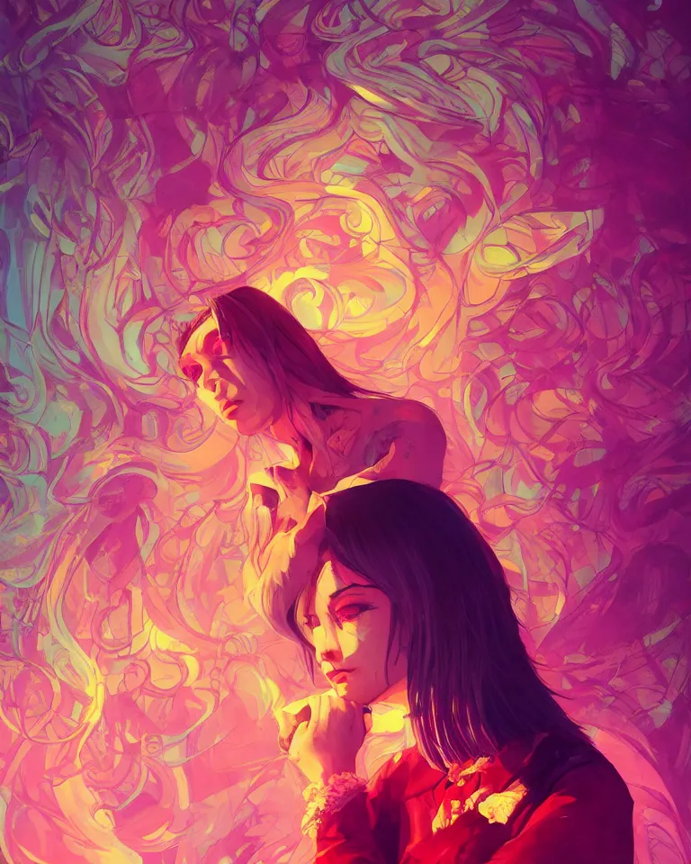 Prompt: lsd, acid trip, a beautiful woman with ( skunk ) features, dramatic lighting, by ilya kuvshinov, artgerm, wlop, greg rutkowski, ultra detailed colorful intricate repeating geometric fractals in the background by moebius, beeple, artstation