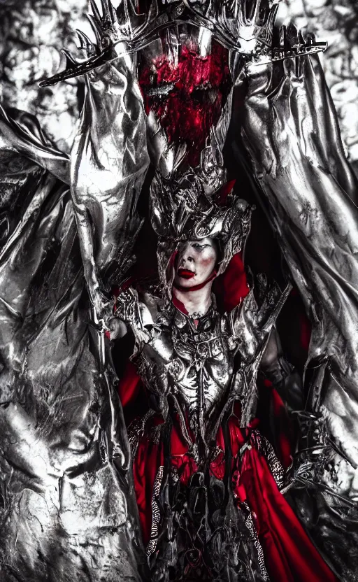 Image similar to the blood crown queen wear the scarlet armor, cinematic lighting, various refining methods, micro macro autofocus, ultra definition, award winning photo