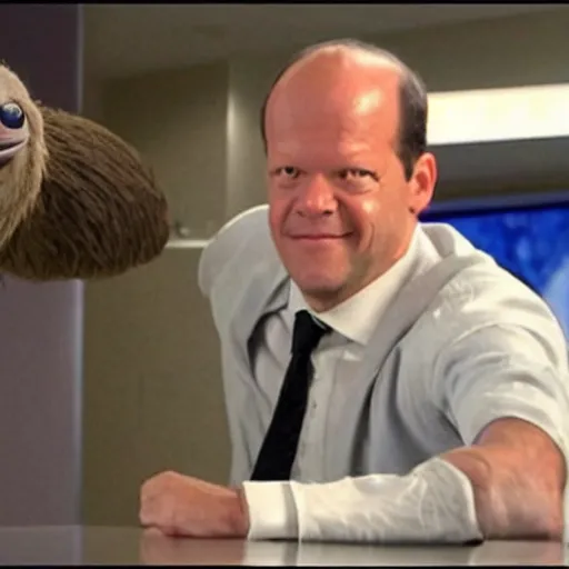 Prompt: a movie still of olaf scholz as a sloth