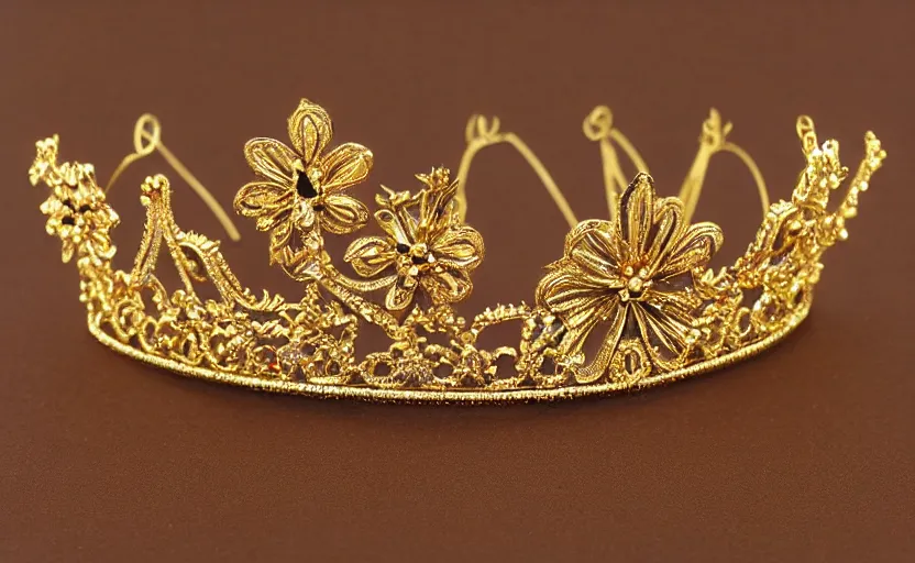 Image similar to ornate realistic symmetrical floral flower gold tiara 3 d art deco