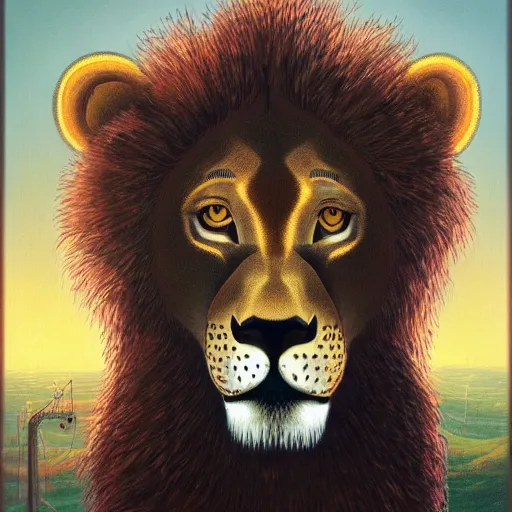 Image similar to portrait of a young disillusioned male anthro lion, by louis wain and simon stalenhag and johanna martine, trending on artstation