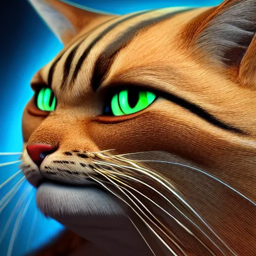 Image similar to colossal fluffy tabby cat, garfield, by alex grey, fantasy, vivid colors, sharp focus, digital art, hyper - realistic, 4 k, unreal engine, highly detailed, hd, dramatic lighting by brom, trending on artstation