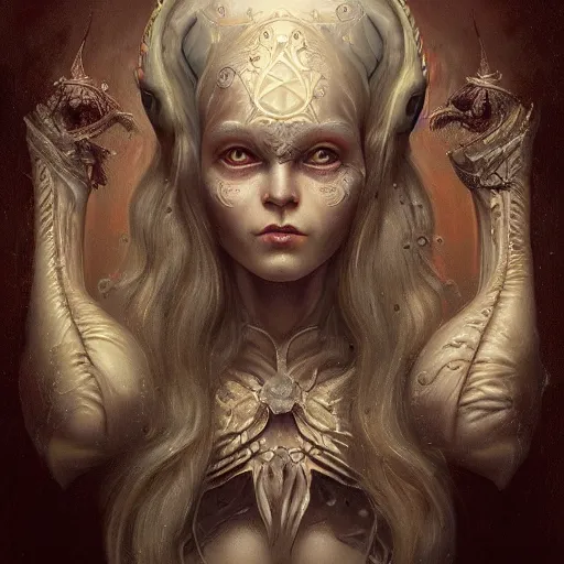 Image similar to soft painting of a curiosities carnival lovecraftian, blessing, porcelain beautiful young full armor, perfectly detailed, symmetrical accurate intricate sensual features, highly detailed, artstation, sharp focus, tom bagshaw esao andrews