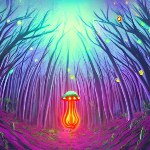 Prompt: Art Of A Never Before Seen Animal In A Glowing Mushroom Forest