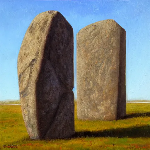 Prompt: runestone, monument, megalithic, oil painting