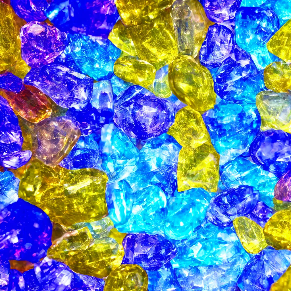 Image similar to photorealistic macro photograph of one single large translucent shining sapphire texture, vivid colors, 4k