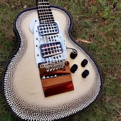 Image similar to an electric guitar made entirely out of spikes