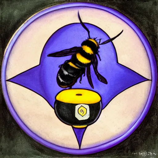Prompt: a Wiccan ritual spell with a bumblebee placed in the middle of a bullseye, art nouveau