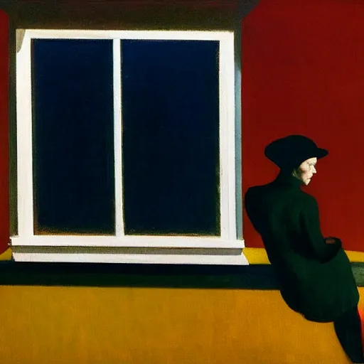 Prompt: person looking through window in house, Edward hopper