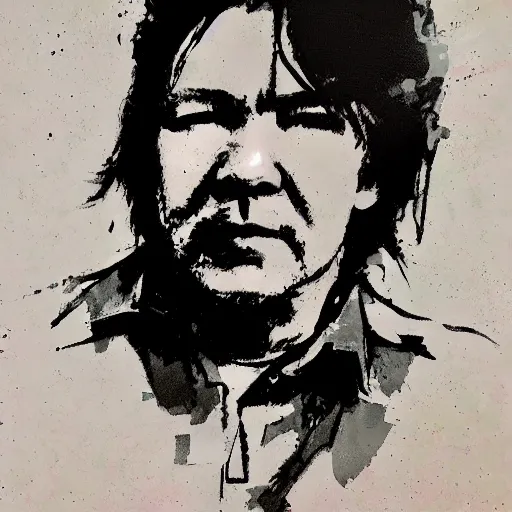 Image similar to john prine in the style of yoji shinkawa