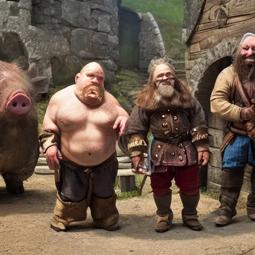 Image similar to a dwarf is not a friend to a pig