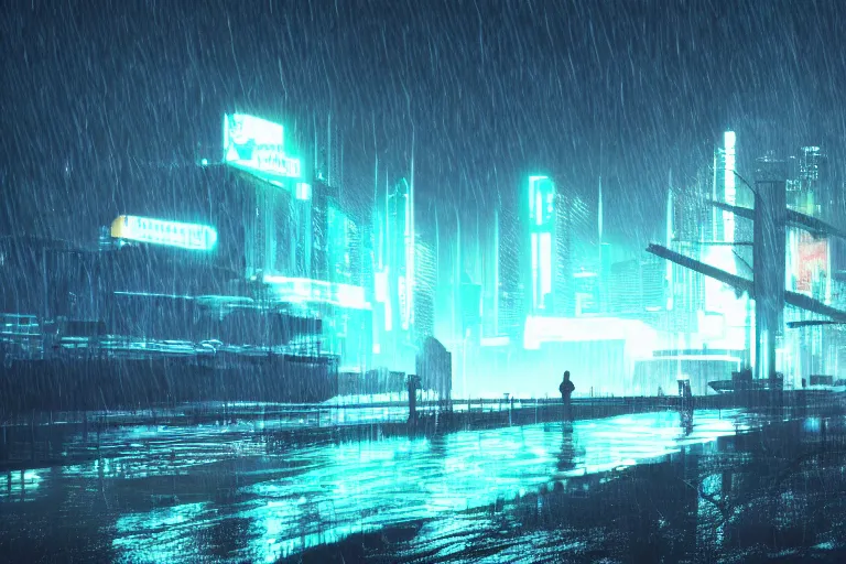 Prompt: cyberpunk beach, 4k, award winning, photography, night, rainy, HD, detailed