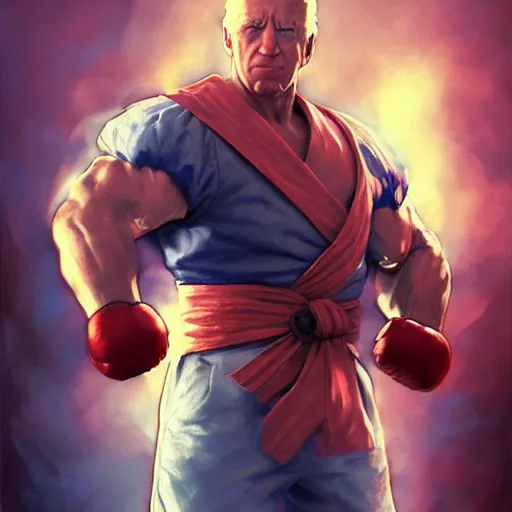 Image similar to joe biden as a street fighter character, cg animation, capcom, realistic, character select portrait, by artgerm, greg rutkowski, alphonse mucha, 3 d