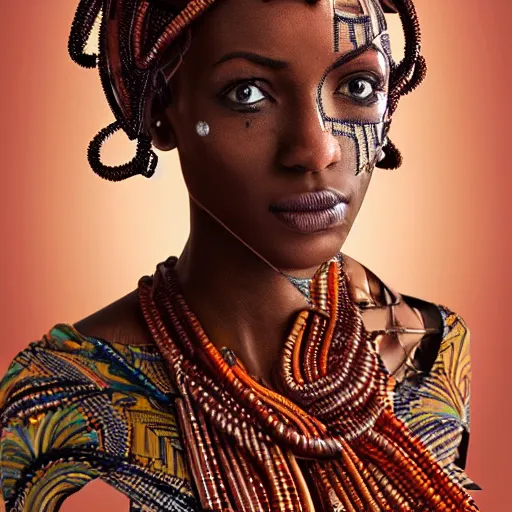 Prompt: portrait of african woman, cyborg, intricate