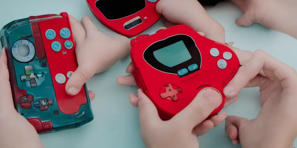 Image similar to heart monitor films in a childrens hospital on a wide red gameboy handheld console