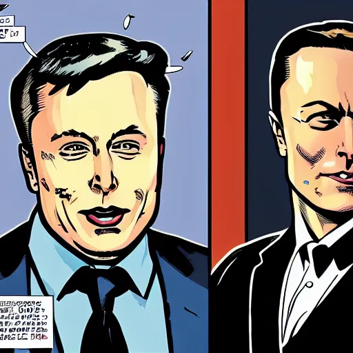 Prompt: a comic book about Elon musk ruining his career