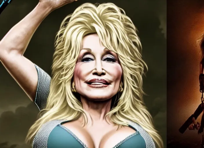 Image similar to film still of!!!! dolly parton!!! as lara croft in new tomb raider movie, 8 k