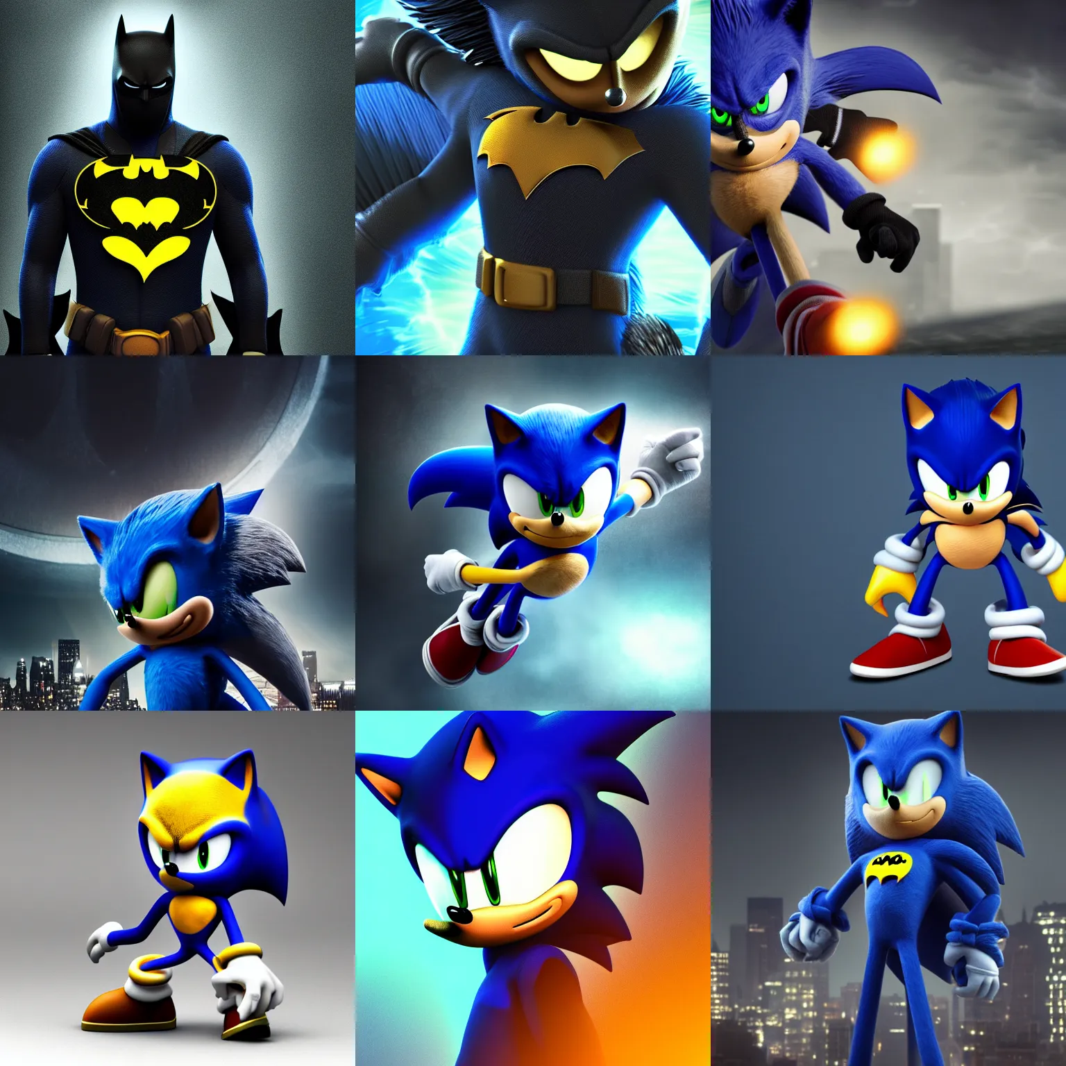 sonic the hedgehog as batman, portrait render