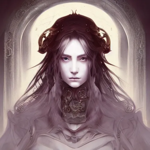 Image similar to portrait of a ranni from elden ring, baroque style, elegant, beautiful, mesmerizing, concept art, fancy clothing, highly detailed, artstation, behance, deviantart, inspired by innocent manga, inspired by castlevania concept art, trending, ayami kojima, shinichi sakamoto