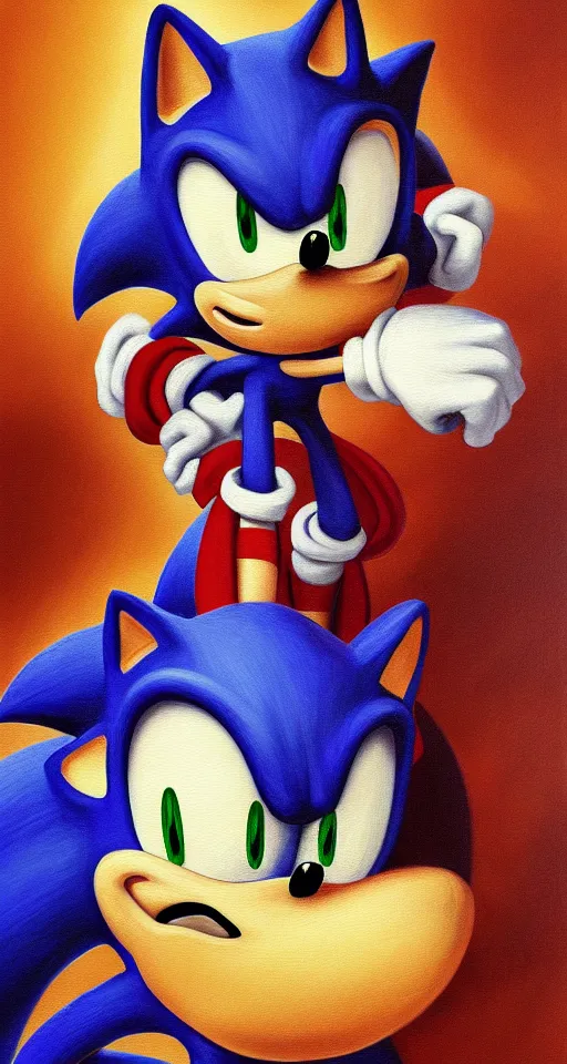 Image similar to sonic the hedgehog studious portrait painting, chiaroscuro, oil painting