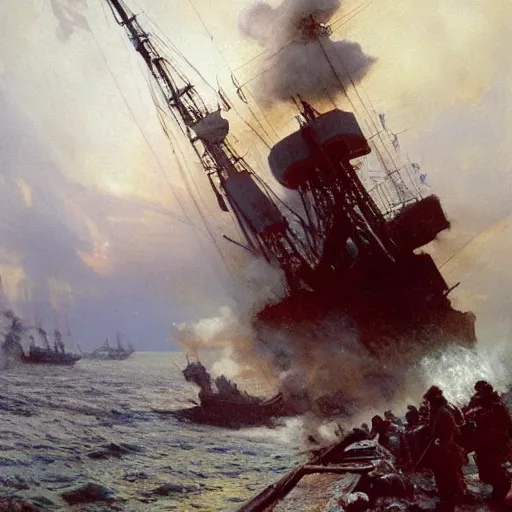 Image similar to detailed cinematic wide shot of swedish sea captain back view seeing his world war 2 battle ship attacking denmark, ultra realistic, spring light, painting by gaston bussiere, craig mullins, j. c. leyendecker