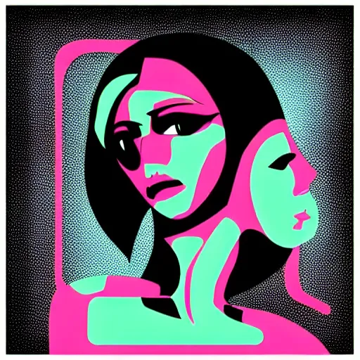 Image similar to vector style the abstract painting of an image of a lady artistic flat illustration, cyber punk minimal figure art, soft colors mono chromatic, art in the style of Bryen Frost