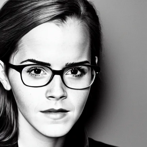 Prompt: old emma watson, grey hairs, elderly woman, wise, glasses