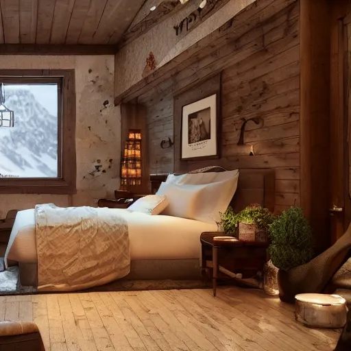 Prompt: cozy little hotel in the snowy mountains, octane render, hyperrealistic, details, cryengine, artstation trending, by greg rutkowsky