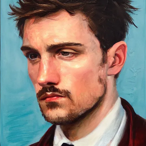 Prompt: portrait of a man that makes a lot of money, trending, famous, cinematic composition, detailed, hd, oil on canvas