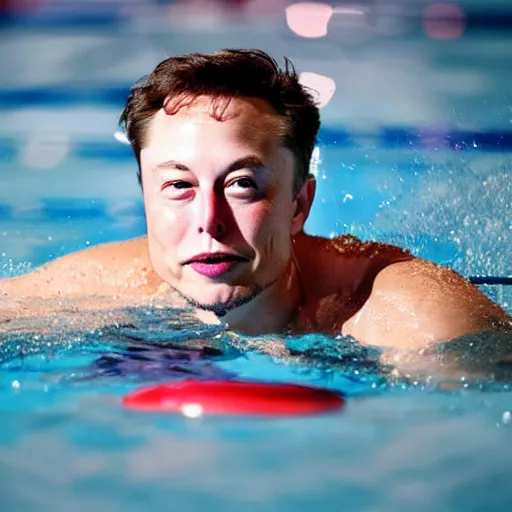 Image similar to Photography of elon musk swimming in a pool full of money