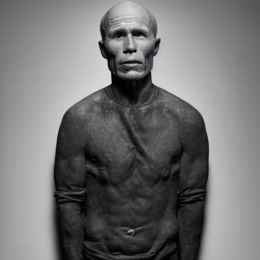 Image similar to A sculpted wax portrait, representing Ed Harris, studio lighting, F 1.4 Kodak Portra