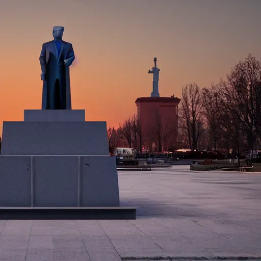 Prompt: soviet monument to donald trump, hyper real, 8 k, dystopian lighting, dusk