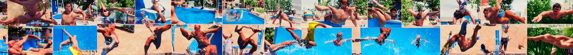 Image similar to 8 consistent frames from a video of a man jumping into a pool