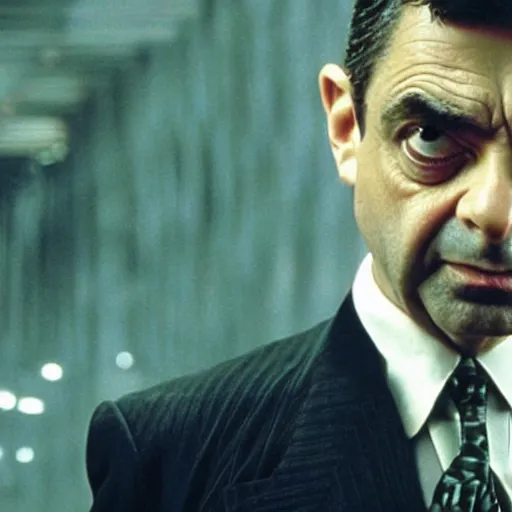 Image similar to film still of Rowan Atkinson in Matrix