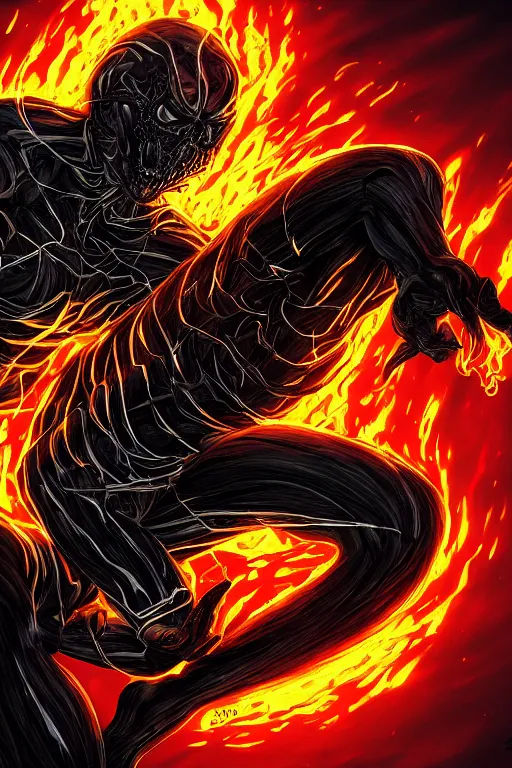 Image similar to ghost rider symbiote, comic strip style, dynamic lighting, fantasy concept art, trending on art station, stunning visuals, creative, cinematic, portrait, ultra detailed