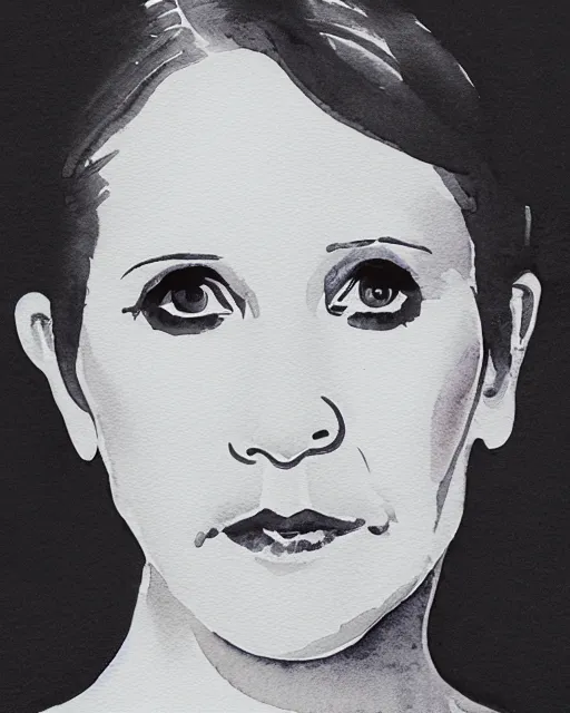 Prompt: a monochrome watercolor portrait of carrie fisher