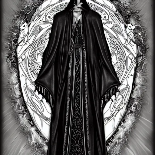 Image similar to Be Occult, a worshipper of the dark arts here for the madness, donned in an ebony cloak, fantasy, intricate, elegant, highly detailed, digital painting, artstation, concept art, shining, sharp focus, illustration, in the style of dark anime