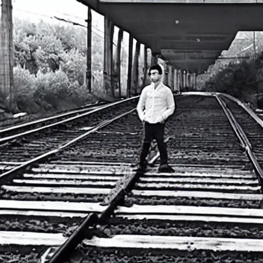 Image similar to justin sun tied to train tracks