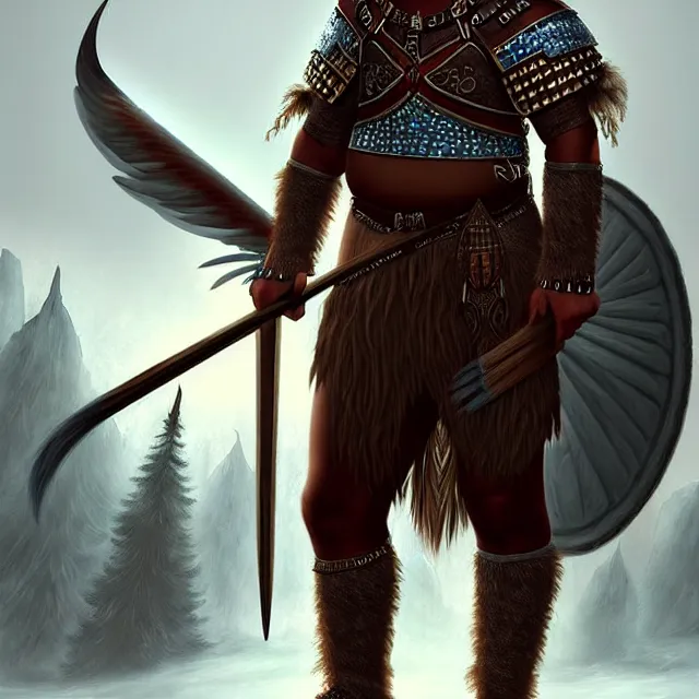 Prompt: epic professional digital art of a medieval north American indigenous Warrior, fantasy art, best on artstation, cgsociety, wlop, cosmic, epic, stunning, gorgeous, much detail, much wow, masterpiece