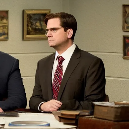 Prompt: A renaissance painting of Michael Scott and Dwight Schrute as angels