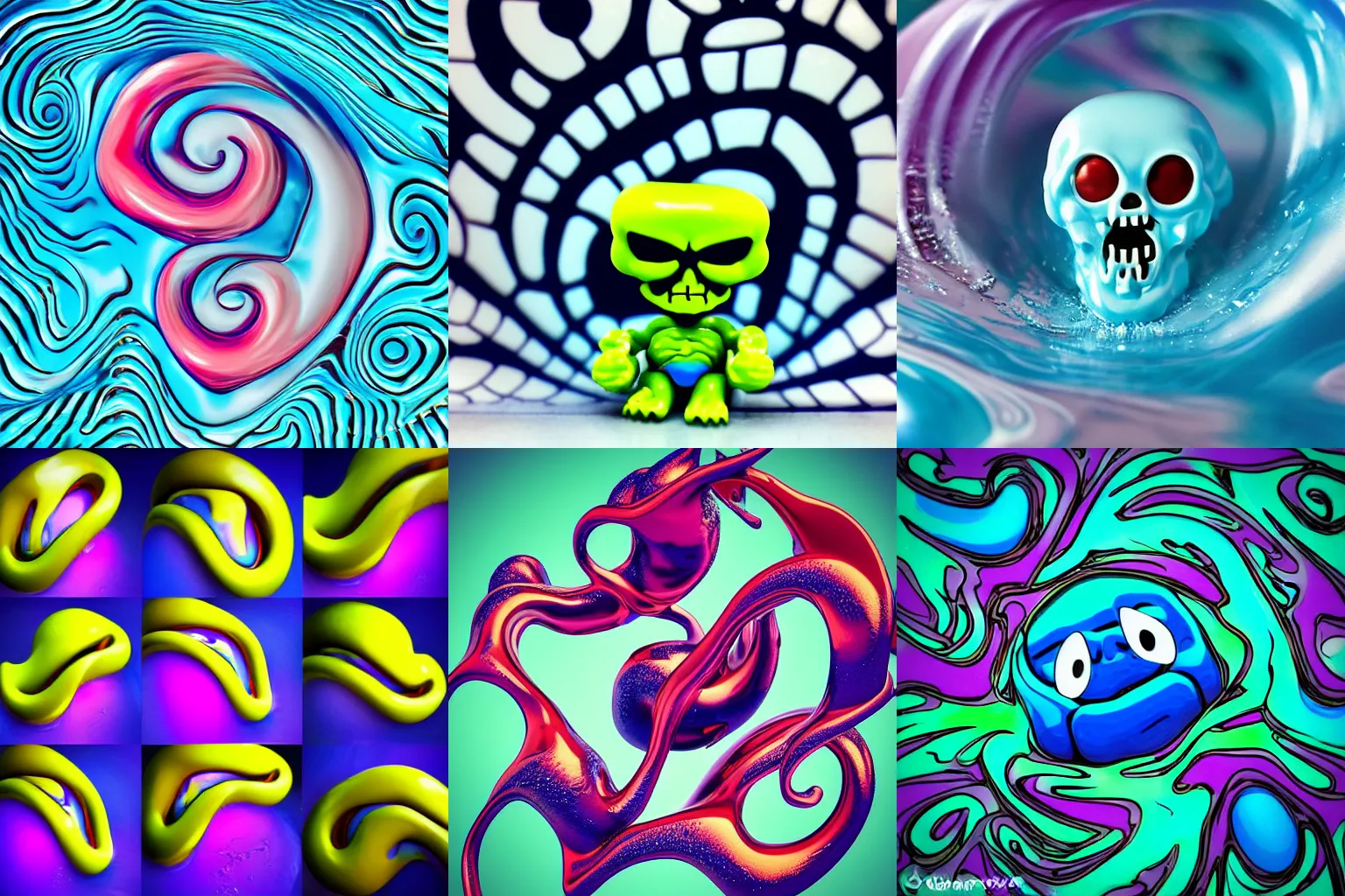 Prompt: swirly tubes, splash, closeup, transformer, superhero, cute, happy, sharp, funny, fun, screaming, laughing, drooling, elegant, simplistic splashy glossy melted skeleton skeletor action figure, drops, drips, beautiful cute, cute melting miniature resine action figure, 3d fractals, pictoplasma, one simple ceramic tintoy melting plastic, swampmonster robot mechabot detailed wrinkled face Figure sculpture, goggle eyes, 3d primitives, in a Studio hollow, by pixar, by chris mars, by jason edmiston, cgsociety, zbrush, artstation, by greg rutkowski, by craig mullins