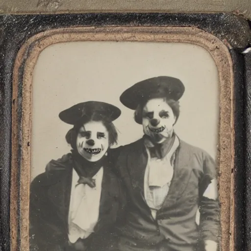 Image similar to tintype photo of two clowns drinking