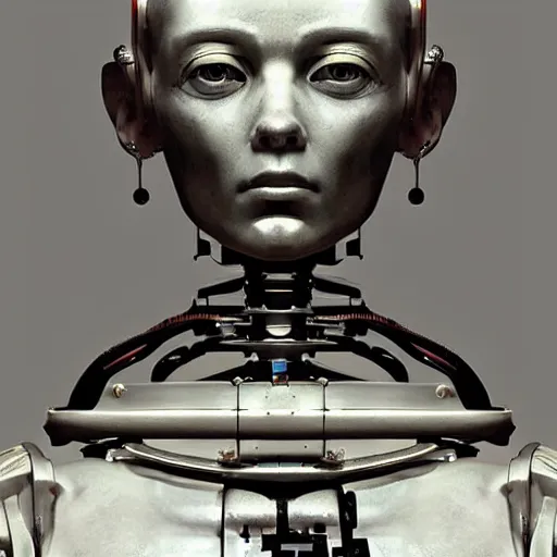 Image similar to baroque painting portrait of a robot by caravaggio in the style of greg rutkowski