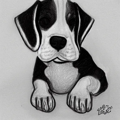 Image similar to a drawing of a sleeping beagle puppy, the nap team captain