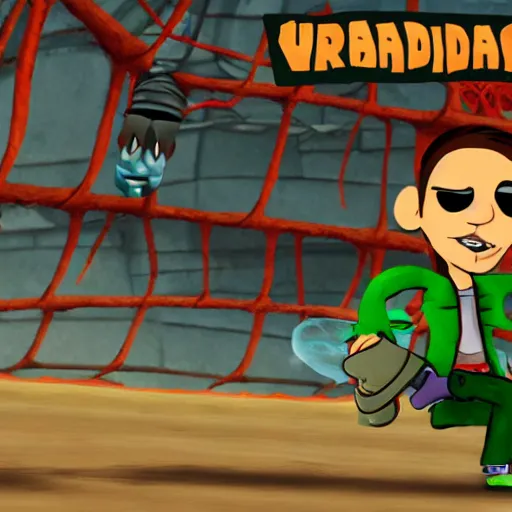 Image similar to character screenshot of ufc sean o'malley in psychonauts, rainbow dreadlocks, ps 3 video game, dream world, 7 2 0 p, cutscene, cartoony designed by scott campbell