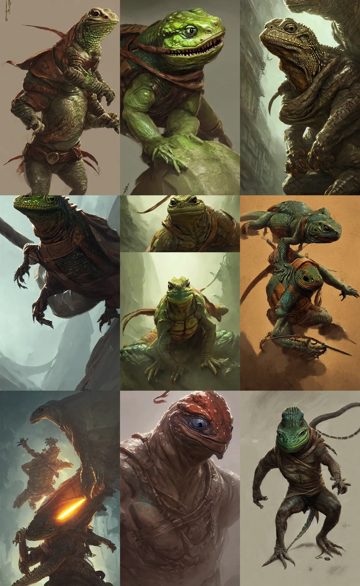 Prompt: a lizard as a ninja turtle, concept art, detailed face, fantasy, highly detailed, cinematic lighting, digital art painting by greg rutkowski