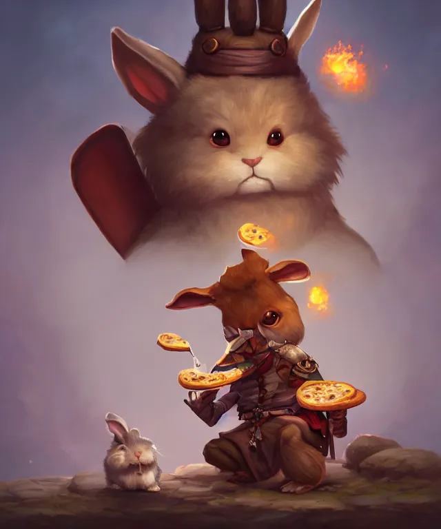 Image similar to a portrait an anthropomorphic rabbit samurai eating pizza, landscape in background, cute and adorable, dnd character art portrait, well rendered matte fantasy painting, deviantart artstation, by jason felix by steve argyle by tyler jacobson by peter mohrbacher, cinematic lighting