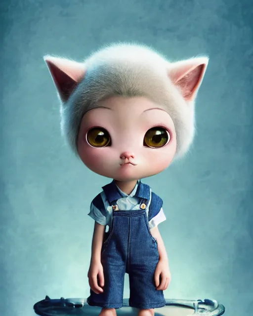 Prompt: very beautiful portrait of an extremely cute and adorable cat wearing overalls, smooth, perfect face, fantasy, character design by mark ryden and pixar and hayao miyazaki, sharp focus, concept art, intricate detail, cinematic lighting, hyperrealistic, 5 0 mm, diorama macro photography, 8 k, nature